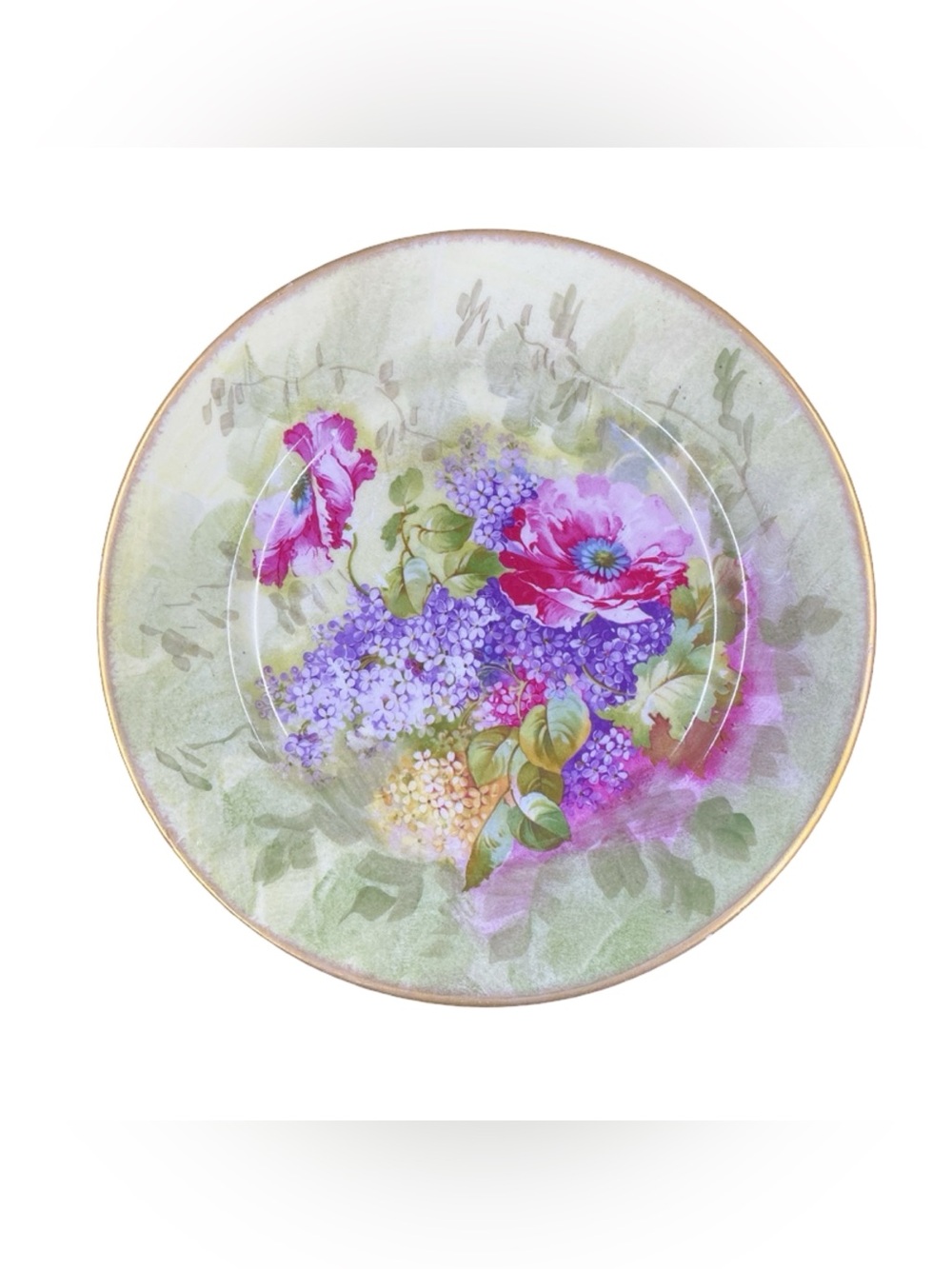 Antique Limoges Plate: Charles Ahrenfeldt Floral Porcelain, Gold Rim c.1900